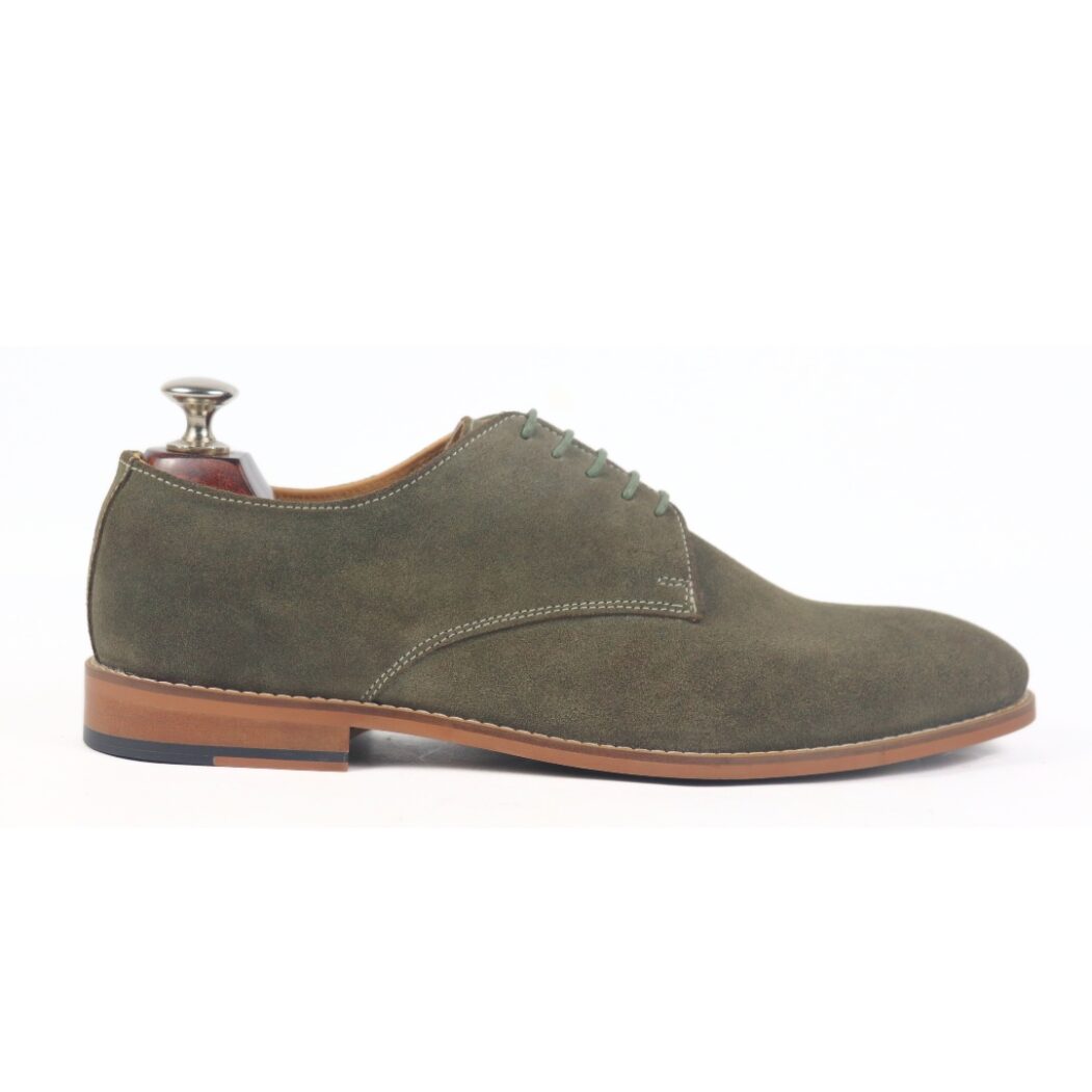 DANZIO Light Olive-Green Suede Leather Derby Shoes For Men