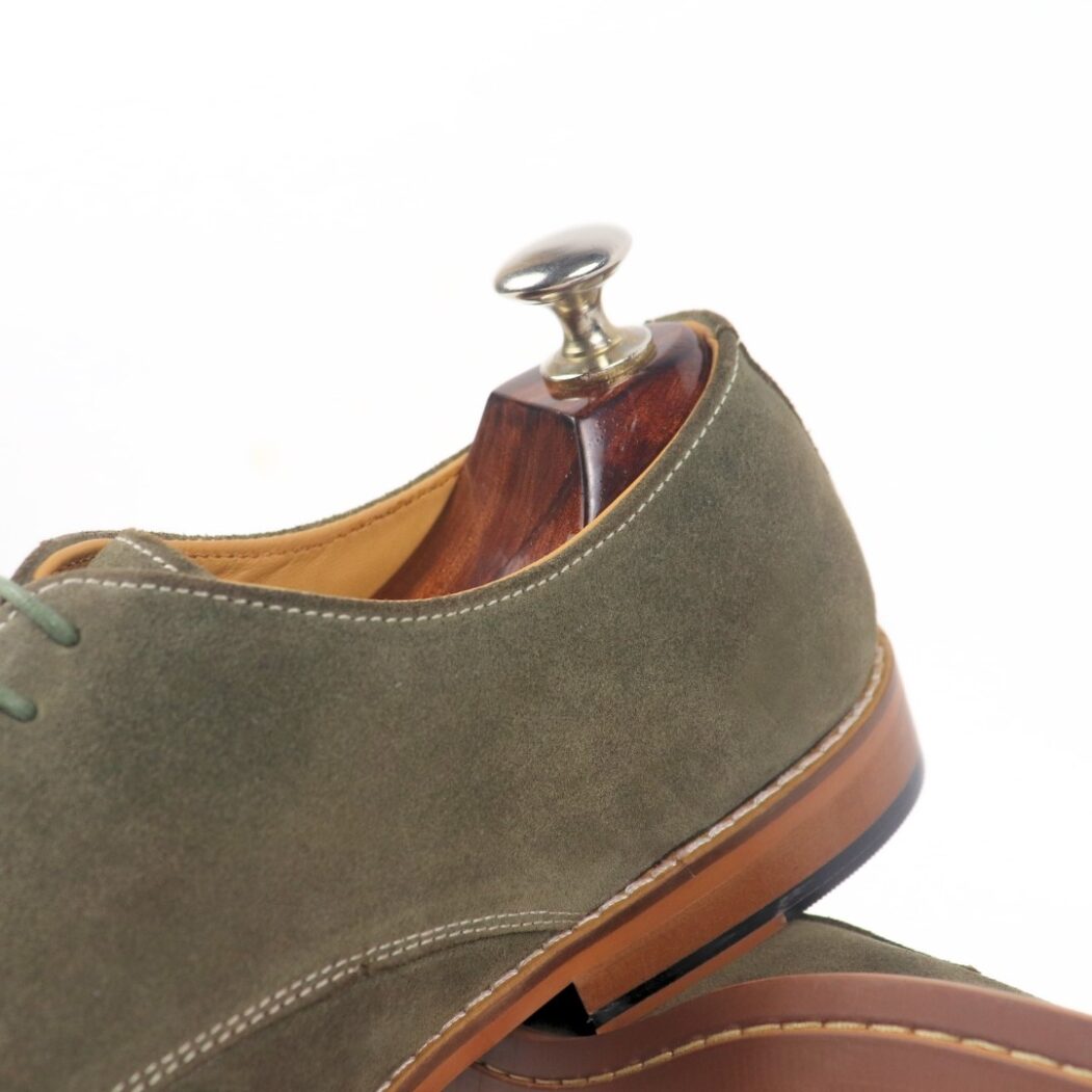 DANZIO Light Olive-Green Suede Leather Derby Shoes For Men