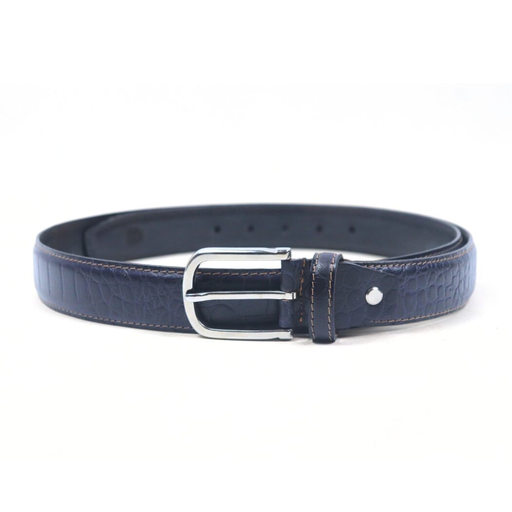 DANZIO Blue Croco-Print Leather Belt