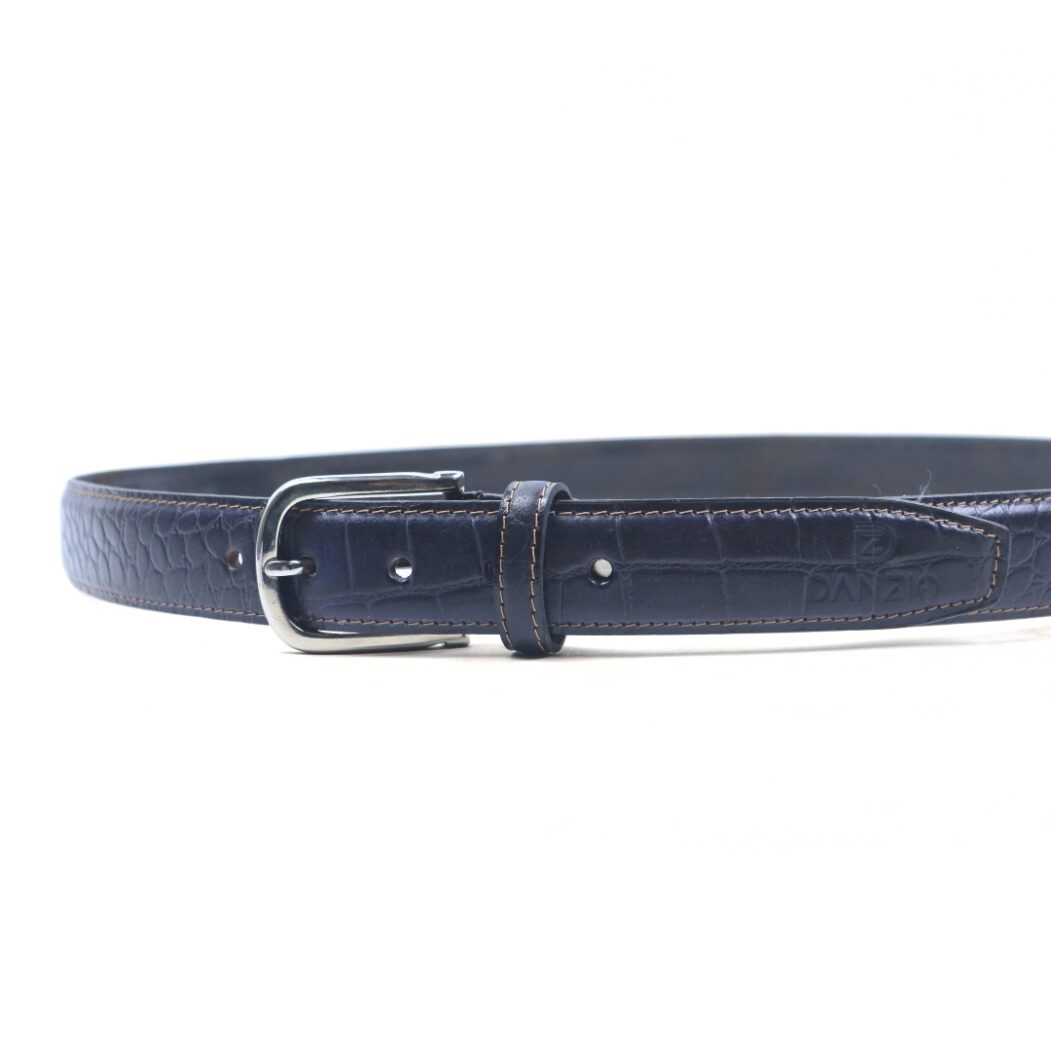 DANZIO Blue Croco-Print Leather Belt