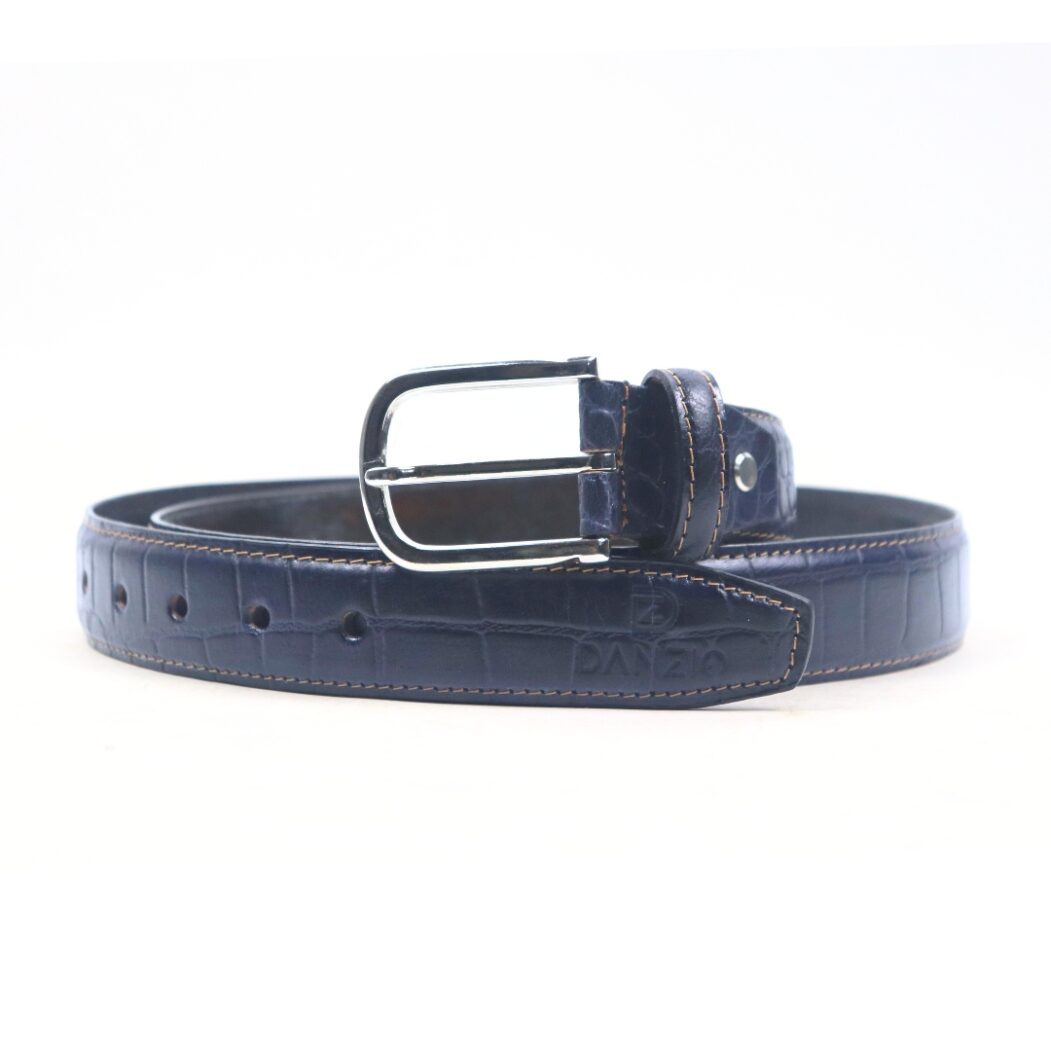 DANZIO Blue Croco-Print Leather Belt