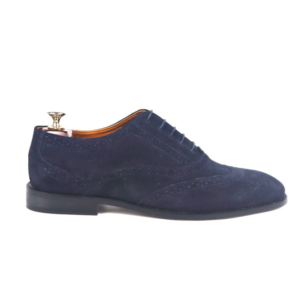 DANZIO Navy-Blue Suede Leather Brogue Oxford Shoes For Men