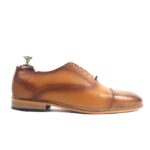 DANZIO Tan Crust Leather Oxford Shoes For Men