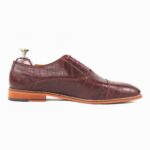 DANZIO Maroon Croco-Print Leather Oxford Shoes For Men