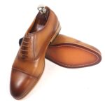 DANZIO Tan Crust Leather Oxford Shoes For Men