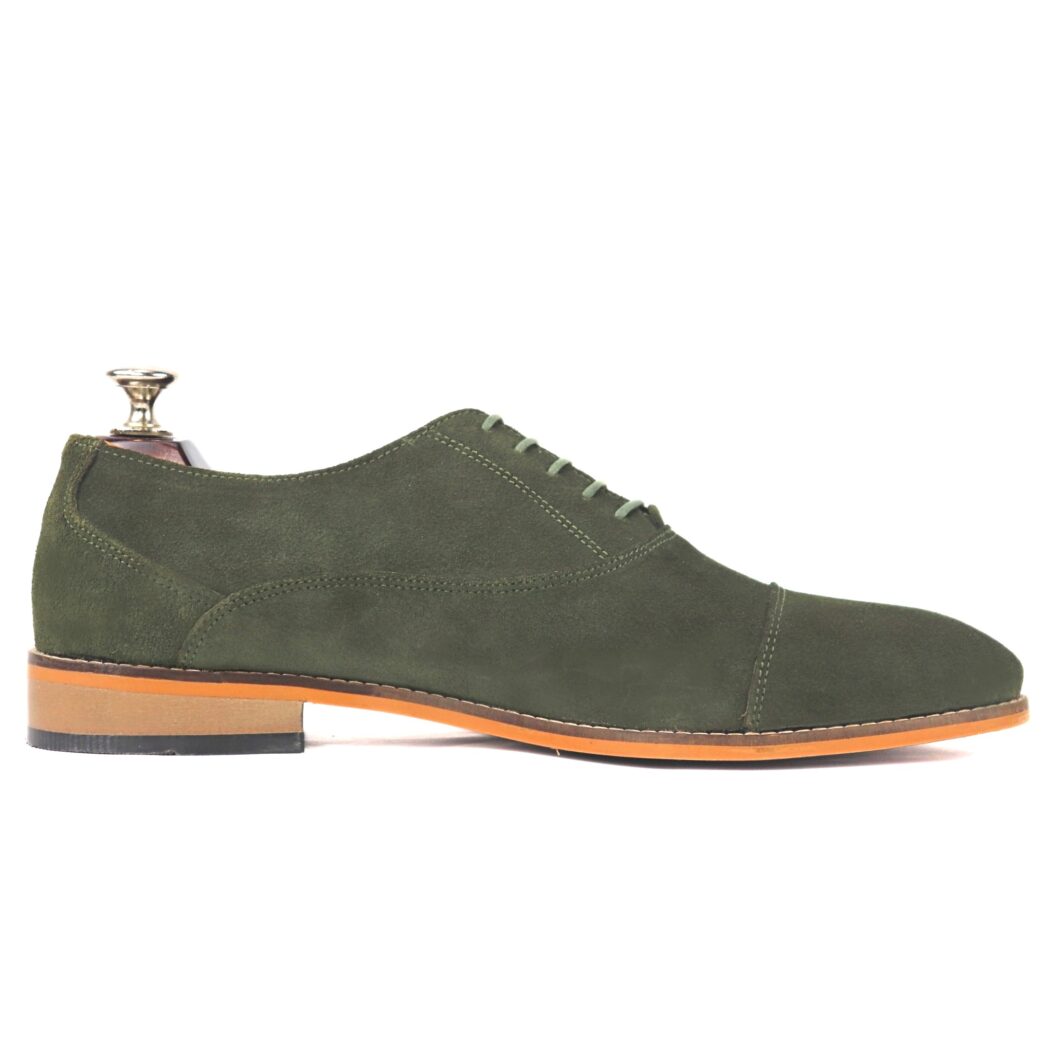 DANZIO Dark Olive Green Suede Leather Oxford Shoes For Men