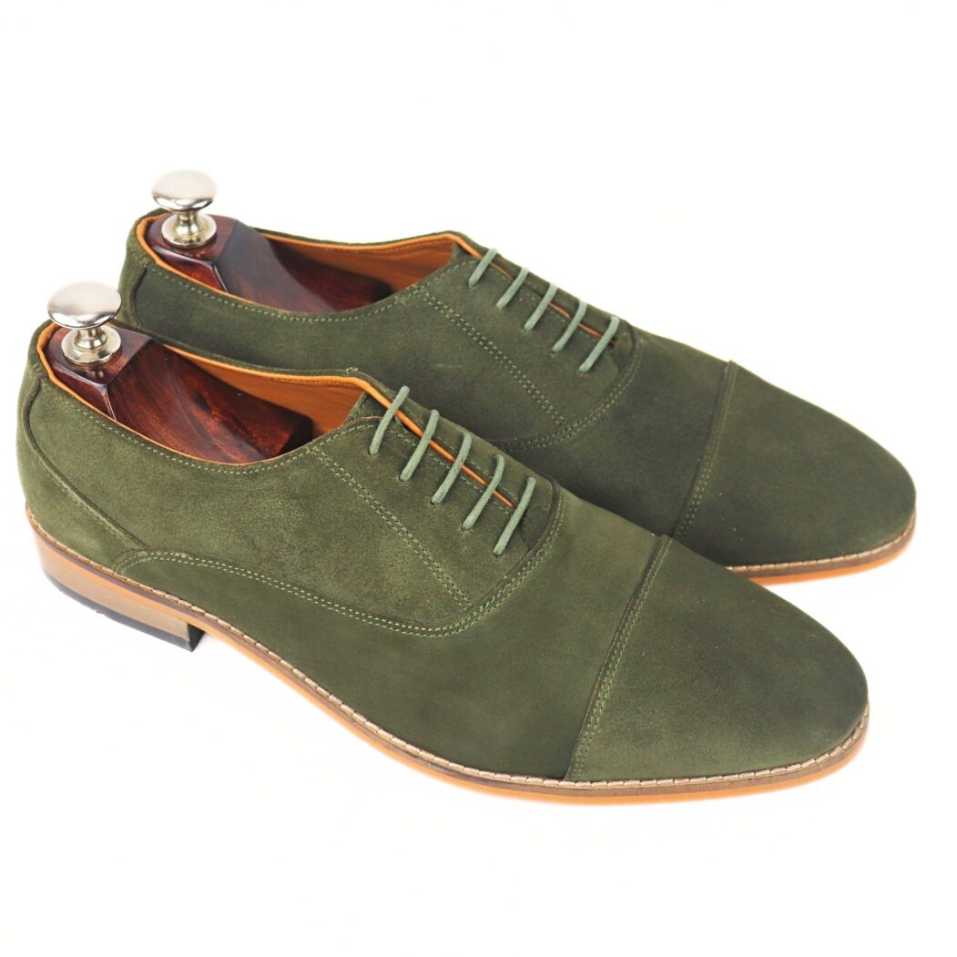 DANZIO Dark Olive Green Suede Leather Oxford Shoes For Men