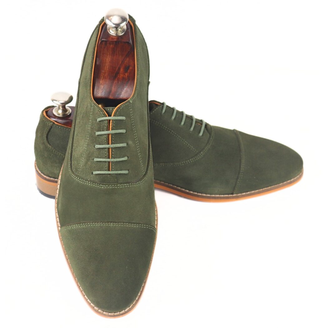 DANZIO Dark Olive Green Suede Leather Oxford Shoes For Men