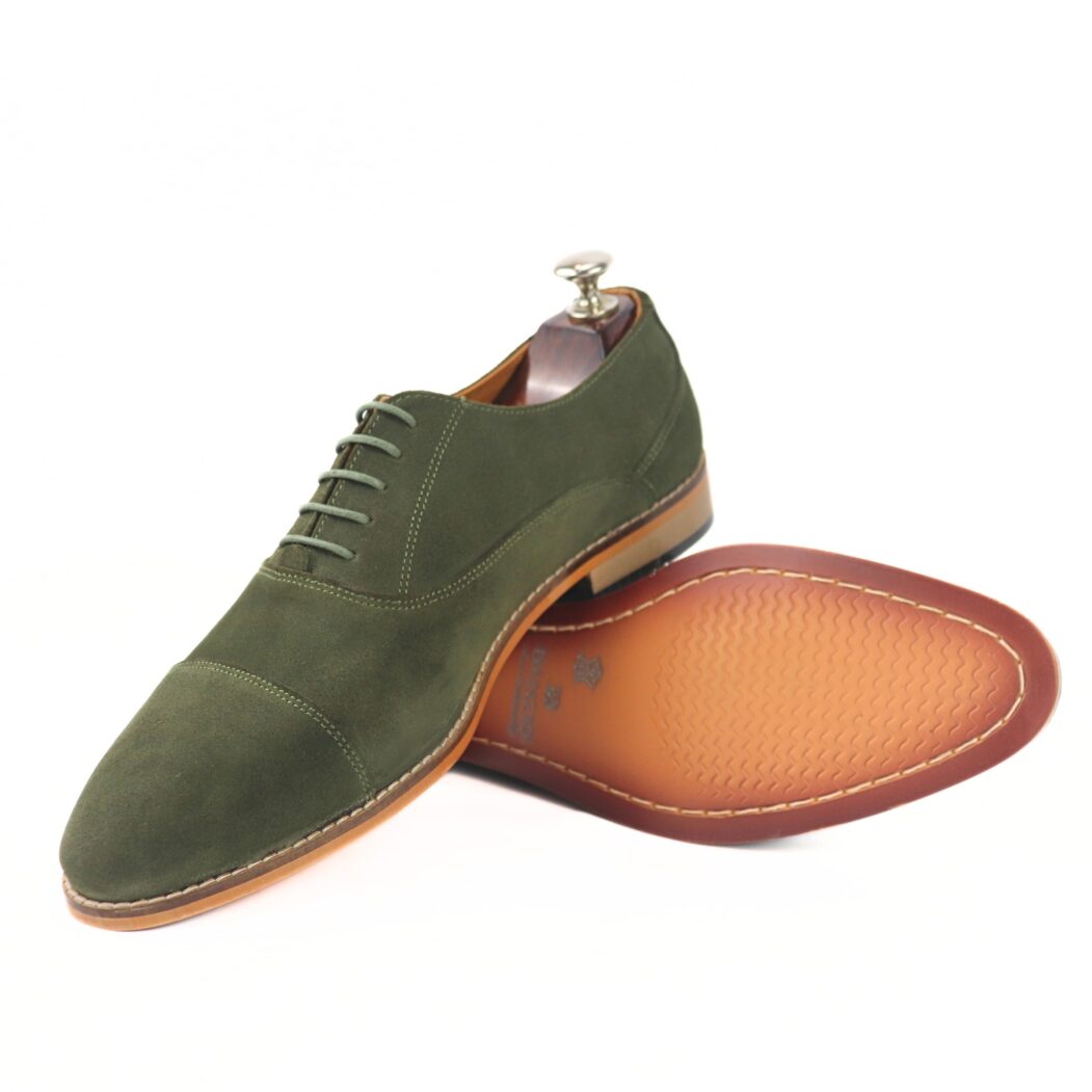 DANZIO Dark Olive Green Suede Leather Oxford Shoes For Men