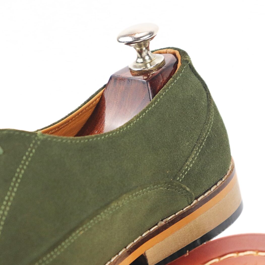 DANZIO Dark Olive Green Suede Leather Oxford Shoes For Men