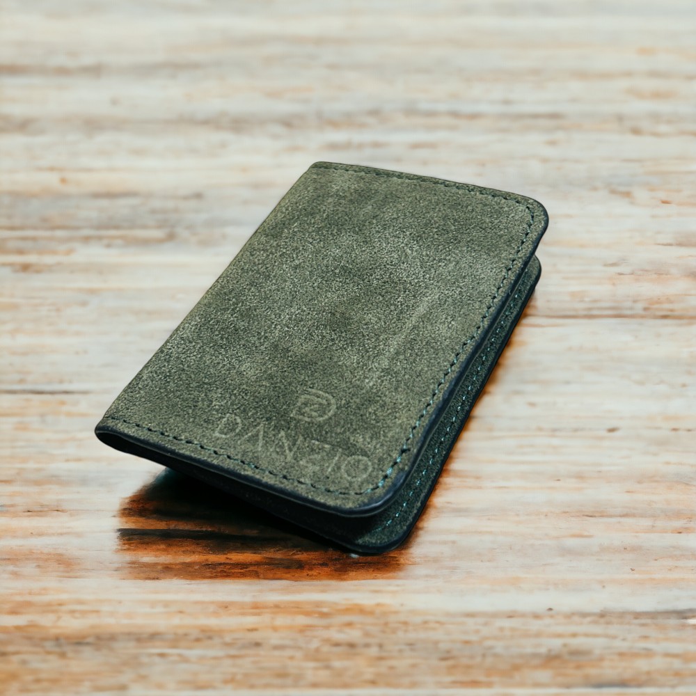 DANZIO Olive Green Suede Leather Bi-Fold Card Holder