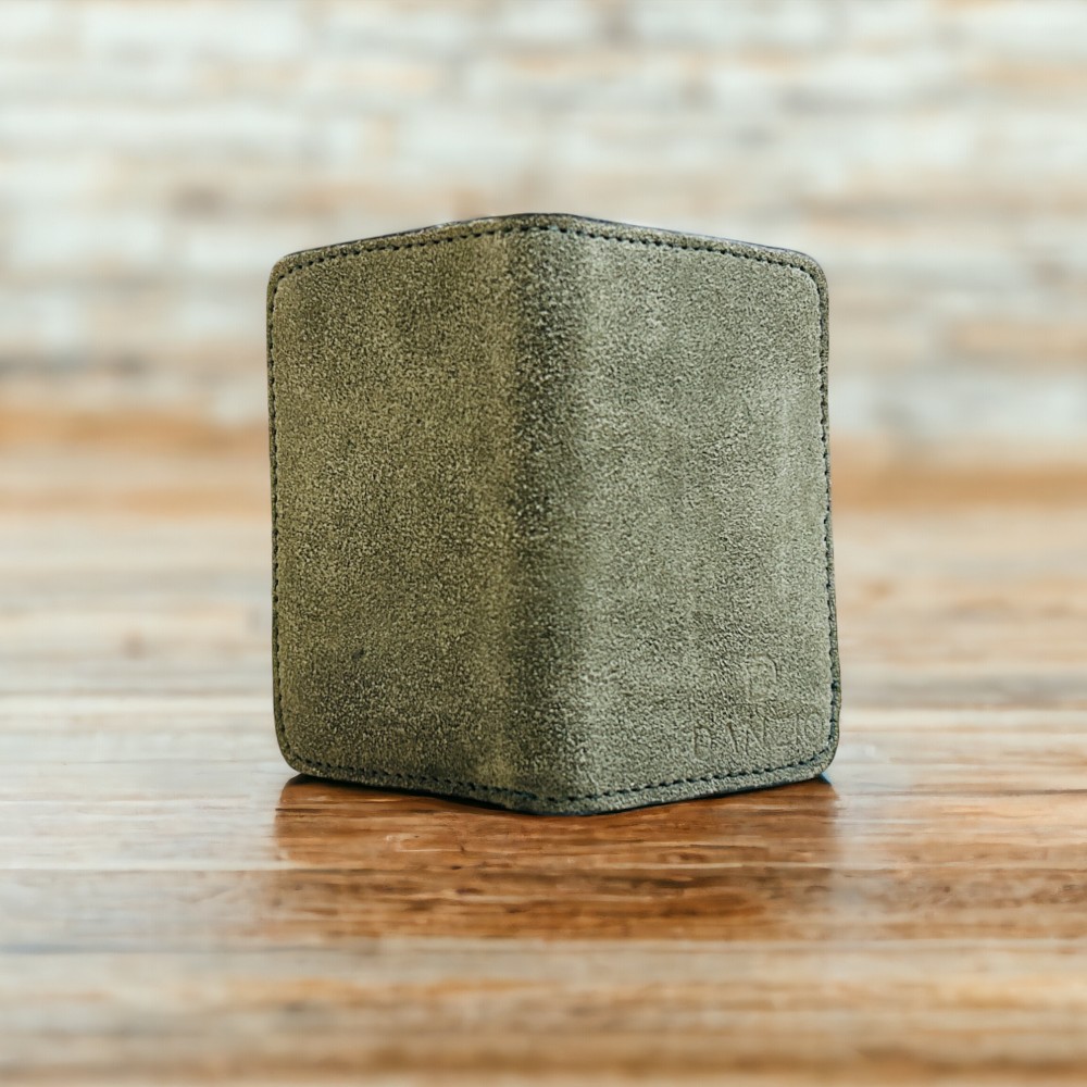 DANZIO Olive Green Suede Leather Bi-Fold Card Holder