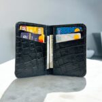 DANZIO Black Croco-Print Leather Bi-Fold Card Holder