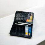 DANZIO Black Croco-Print Leather Bi-Fold Card Holder