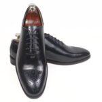 DANZIO Black Smooth Leather Wholecut Shoes For Men