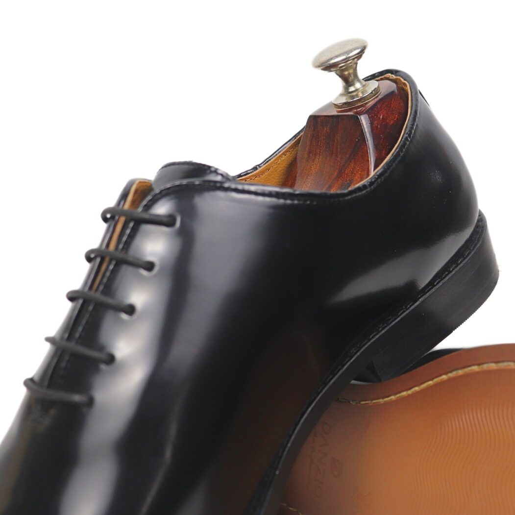 DANZIO Black Smooth Leather Wholecut Shoes For Men